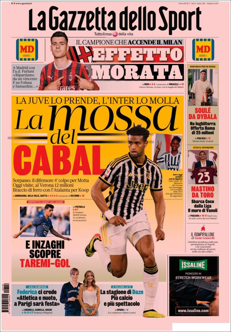 Portada de La Gazzetta dello Sport (Italia)
