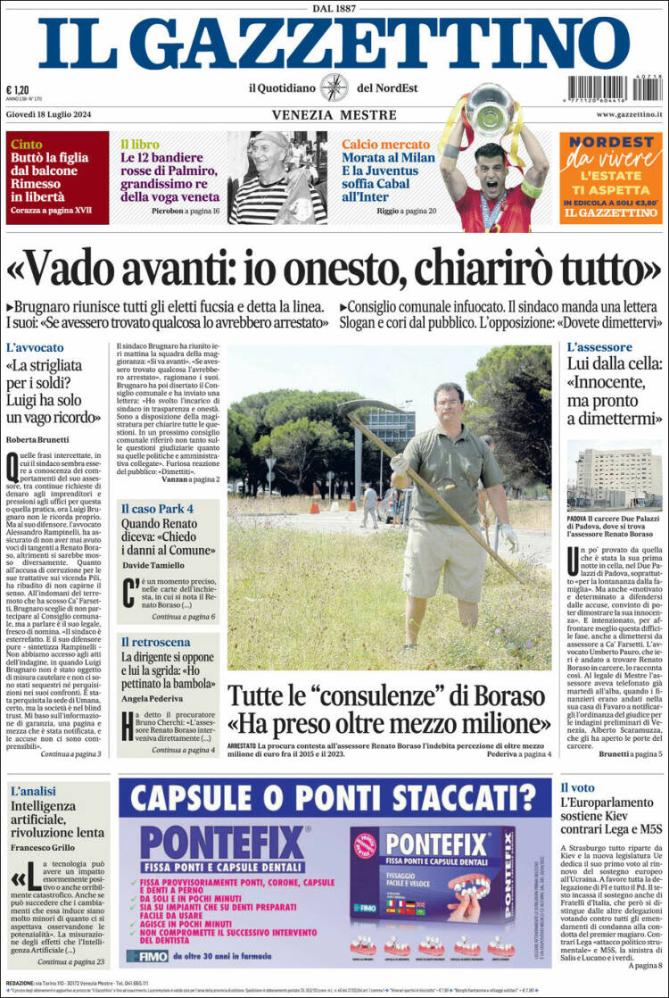 Portada de Il Gazzettino (Italia)