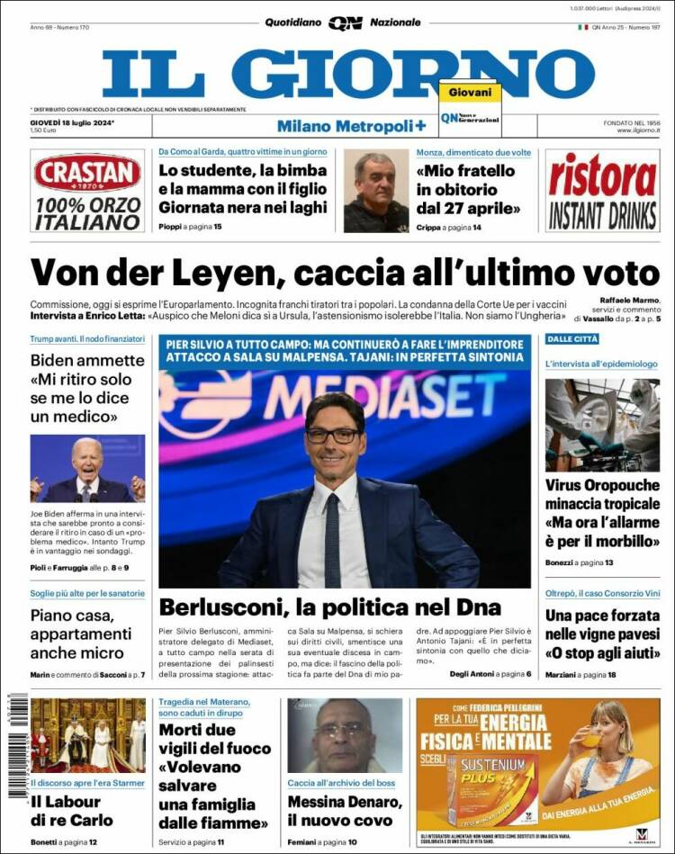 Portada de Il Giorno (Italia)