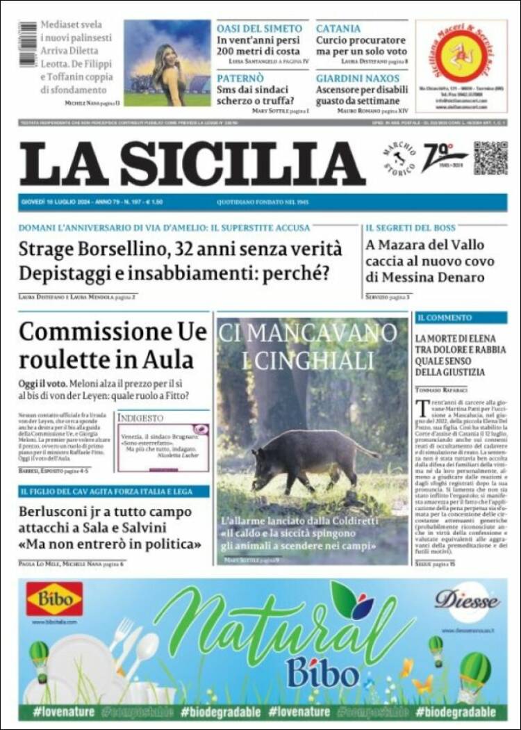 Portada de La Sicilia (Italia)