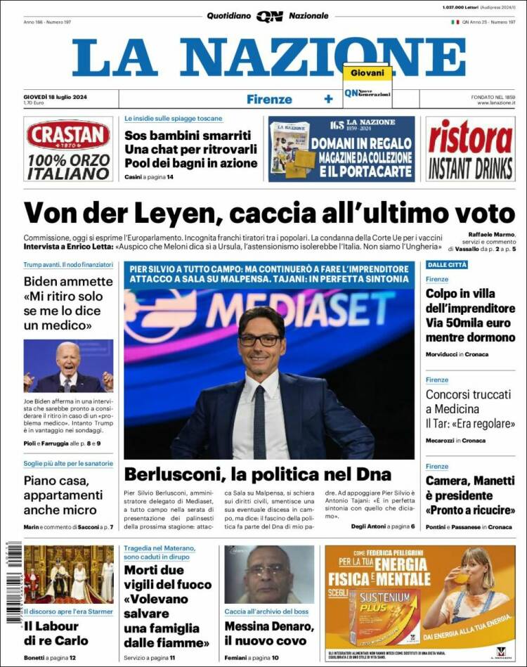 Portada de La Nazione (Italia)