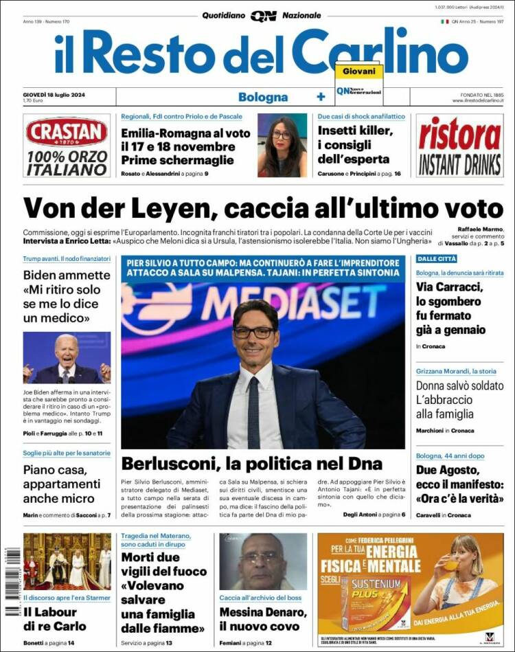 Portada de Il Resto del Carlino (Italia)