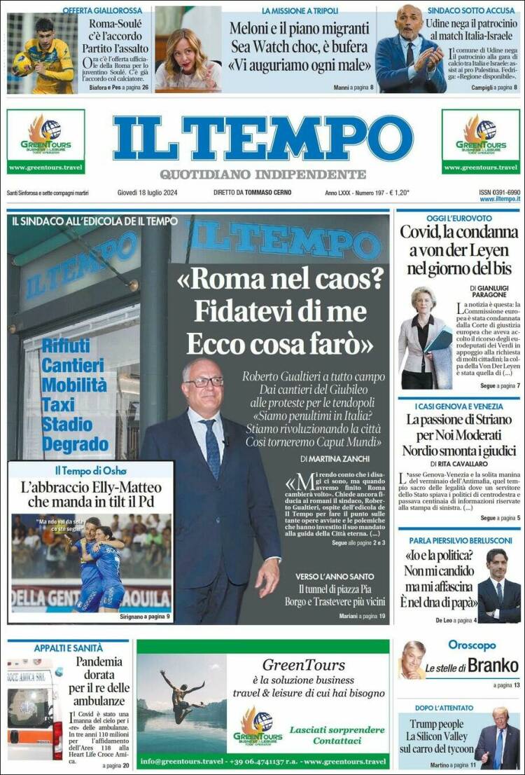 Portada de Il Tempo (Italia)