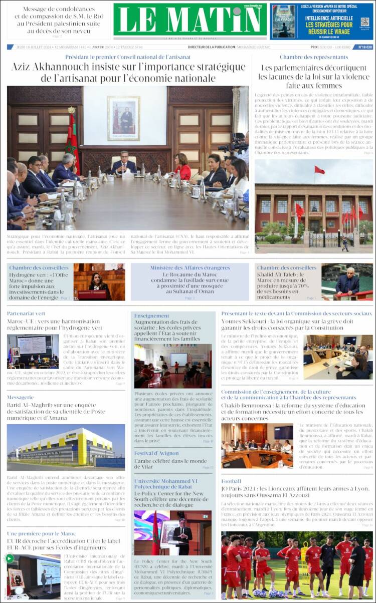 Portada de Le Matin (Marruecos)