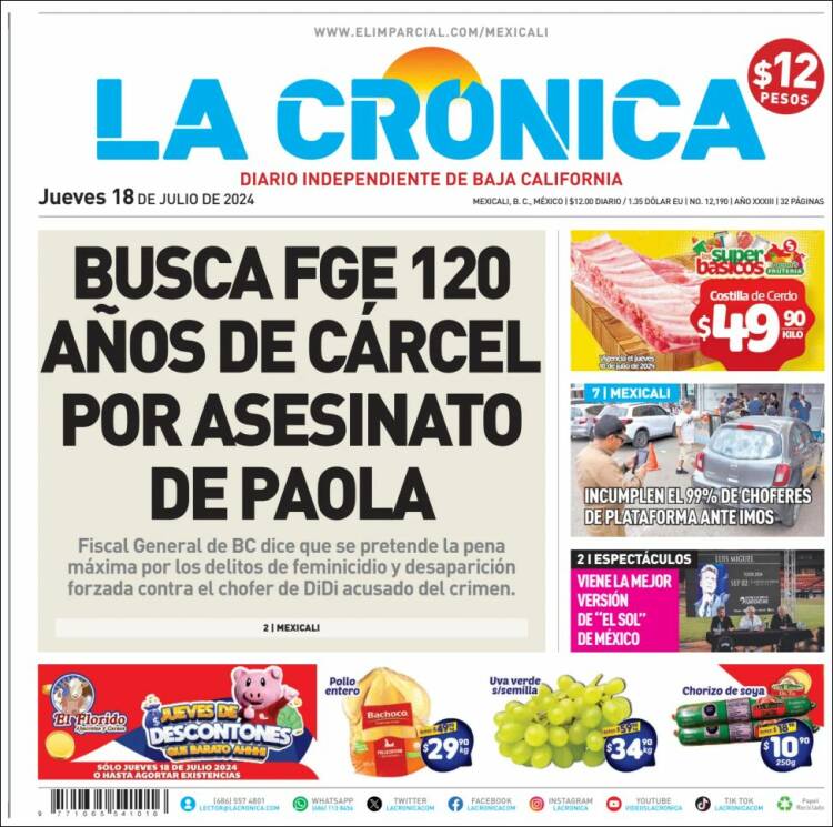 Journal La Crónica de Baja California (Mexique). Les Unes des journaux ...