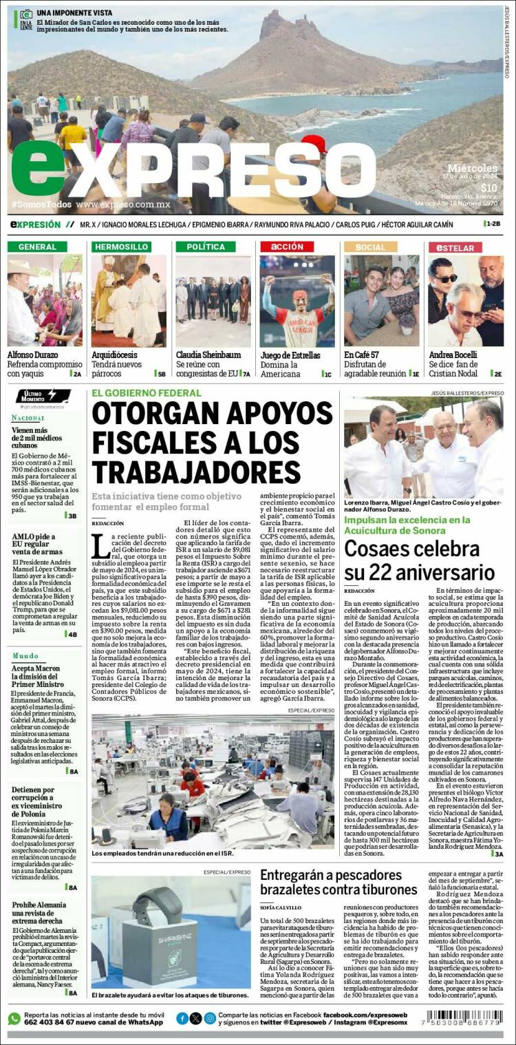 Portada de Expreso (M&eacute;xico)
