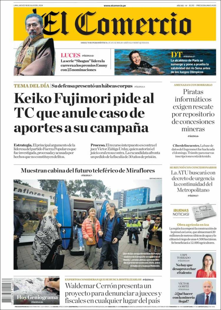 Portada de El Comercio (Per&uacute;)