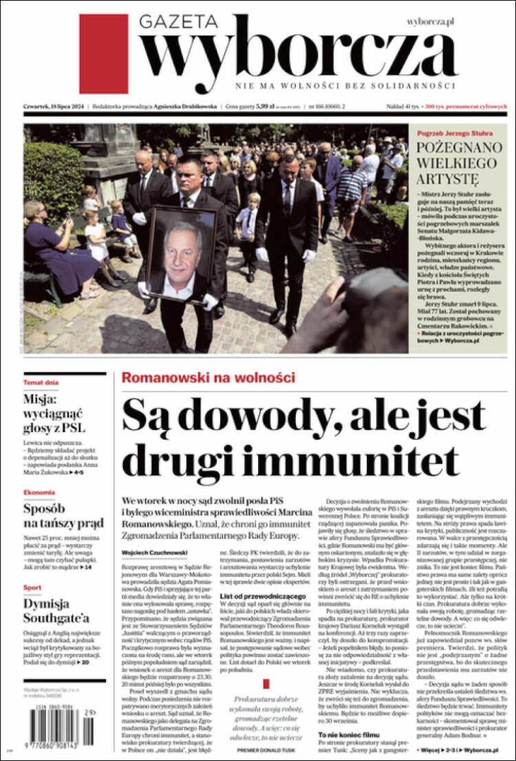 Portada de Gazeta Wyborcza (Polonia)