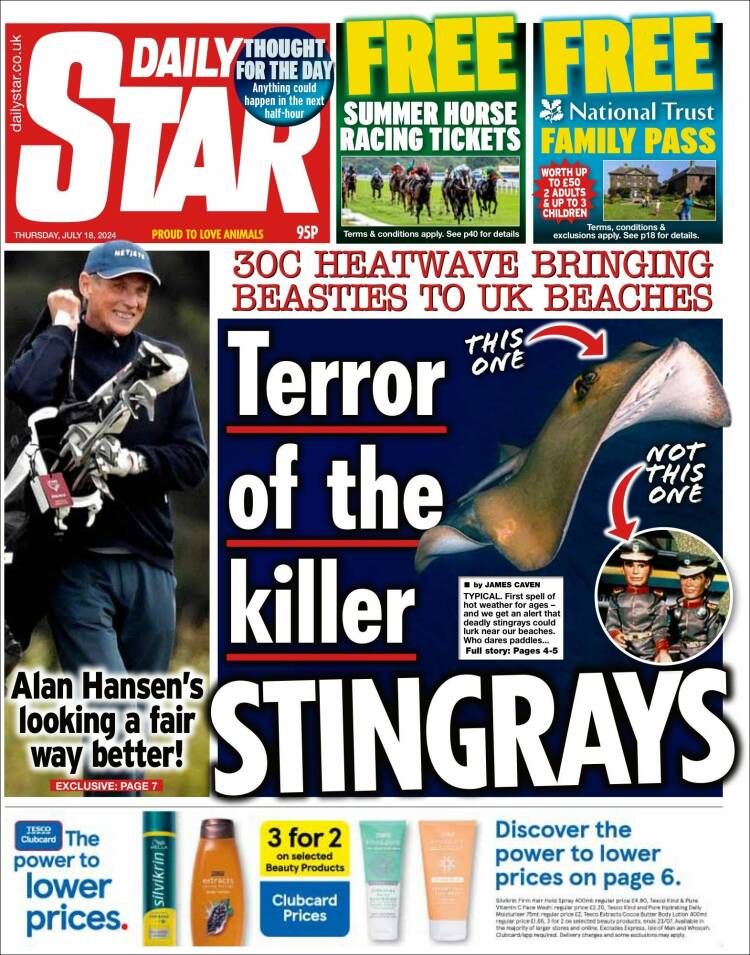 Portada de Daily Star (Reino Unido)