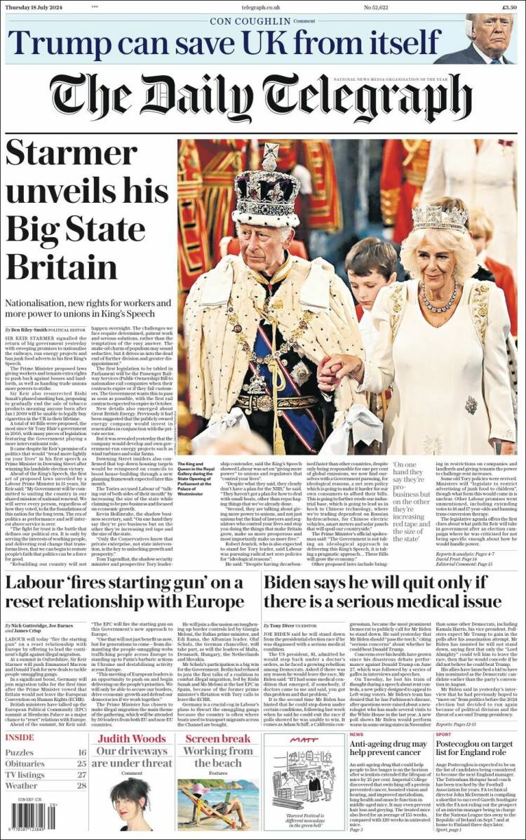 Portada de Daily Telegraph (Reino Unido)