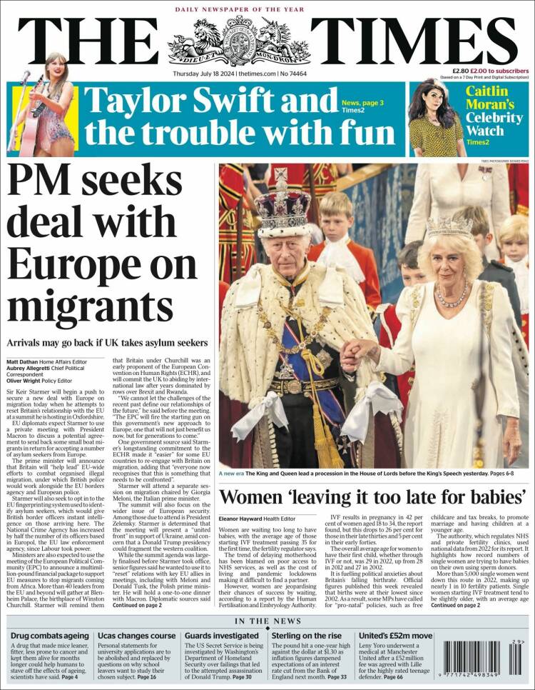 Portada de The Times (Reino Unido)