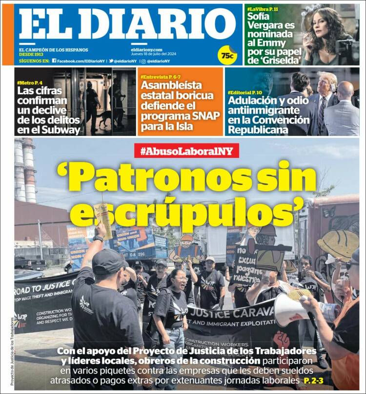 Portada de El Diario NY (USA)