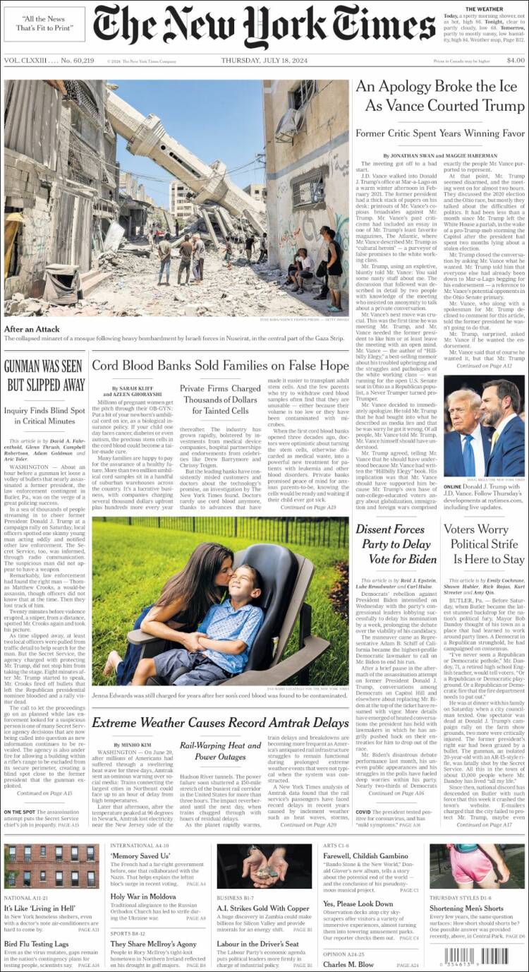 Portada de New York Times (USA)