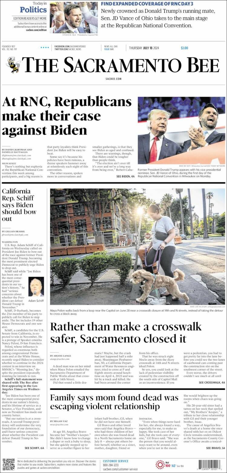 Portada de The Sacramento Bee (USA)