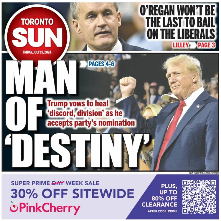 Portada de The Toronto Sun (Canadá)