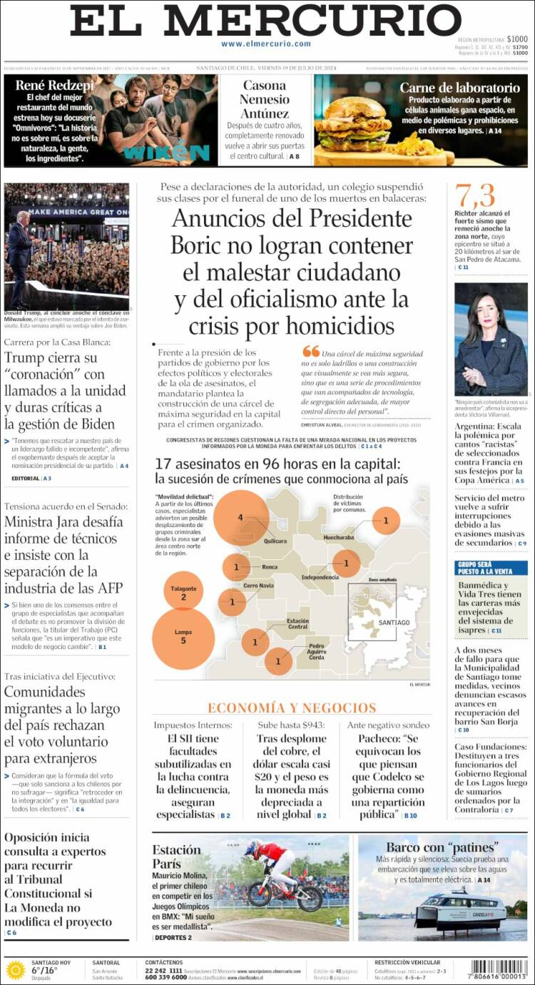 Portada de El Mercurio (Chile)