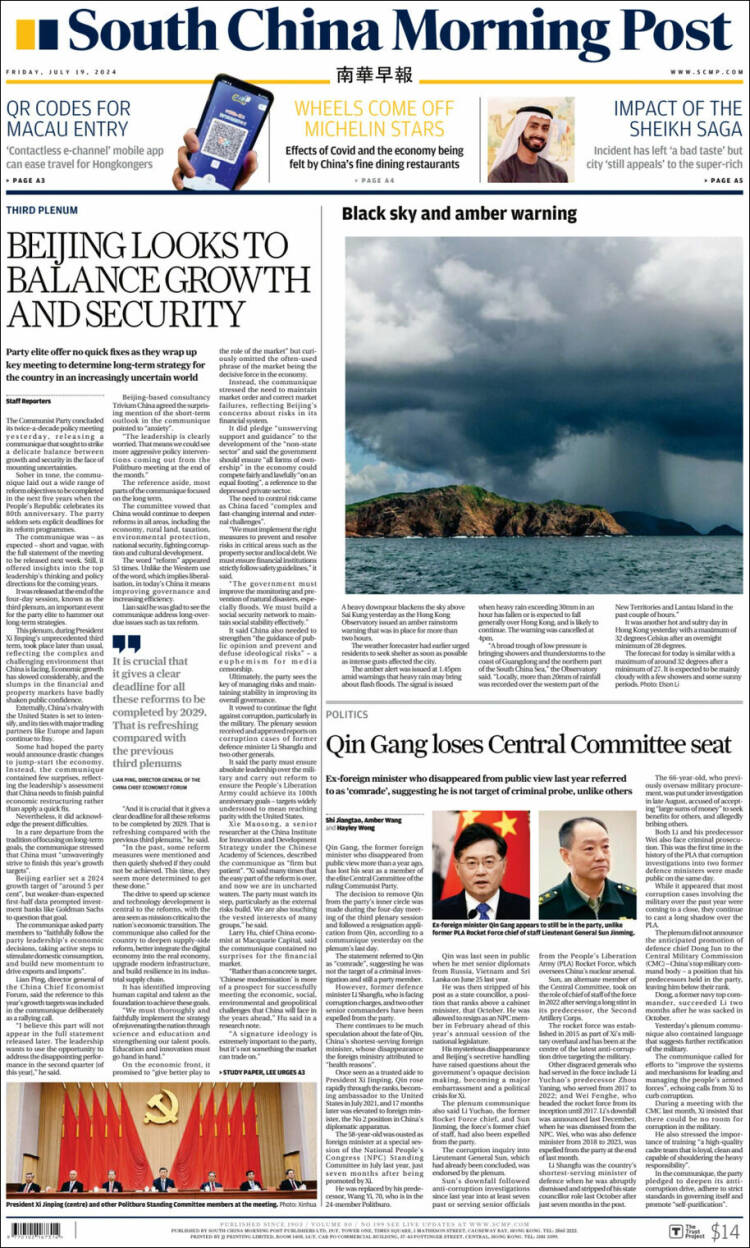 Portada de South China Morning Post (China)