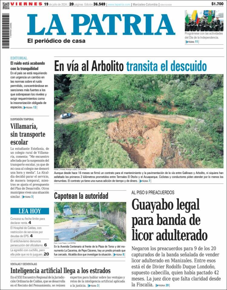 Portada de La Patria (Colombia)