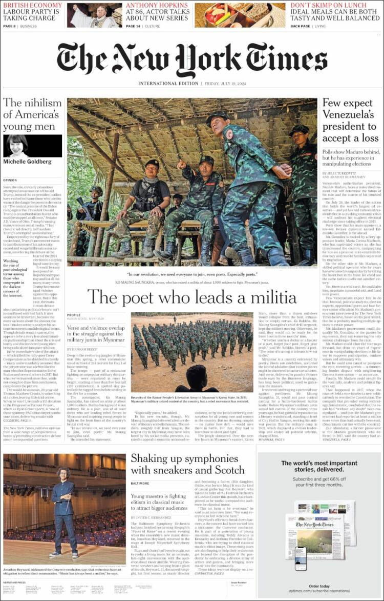 Portada de International New York Times (Europa)