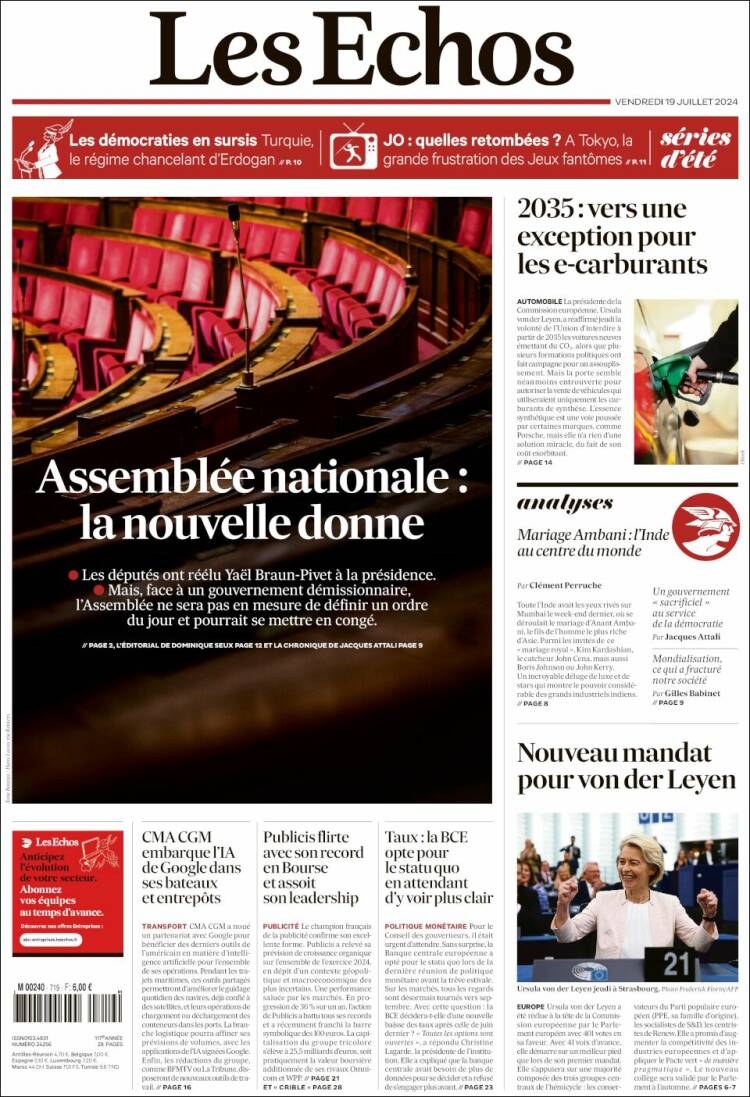 Portada de Les Echos (Francia)