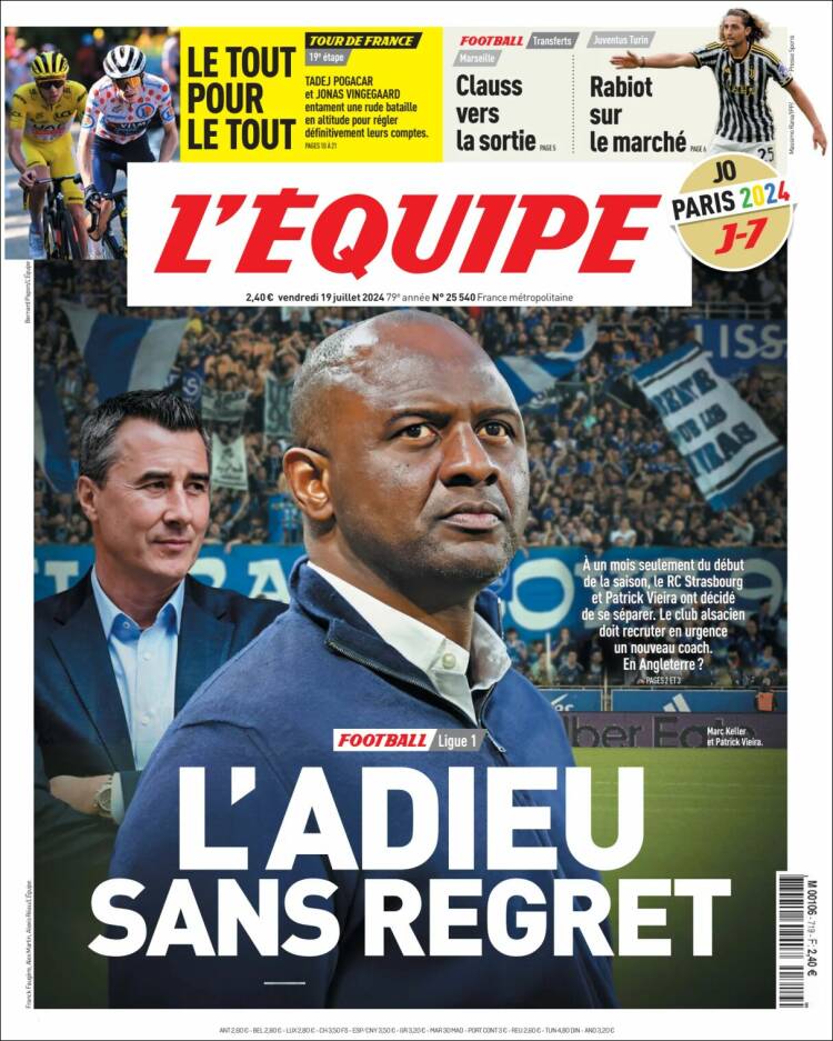 Portada de L'Equipe (Francia)