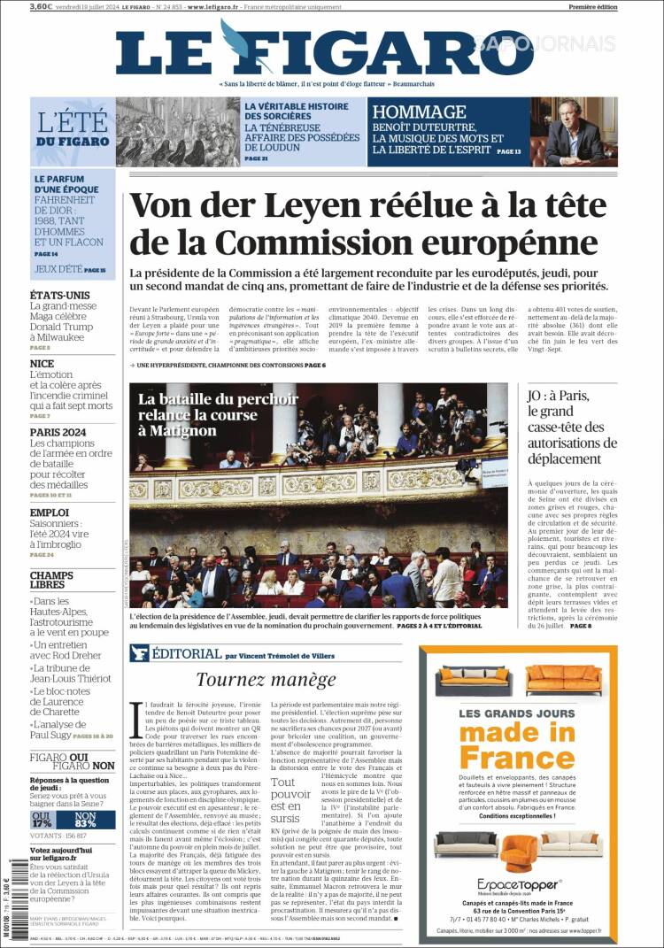 Newspaper Le Figaro (France). Newspapers in France. Today's press ...