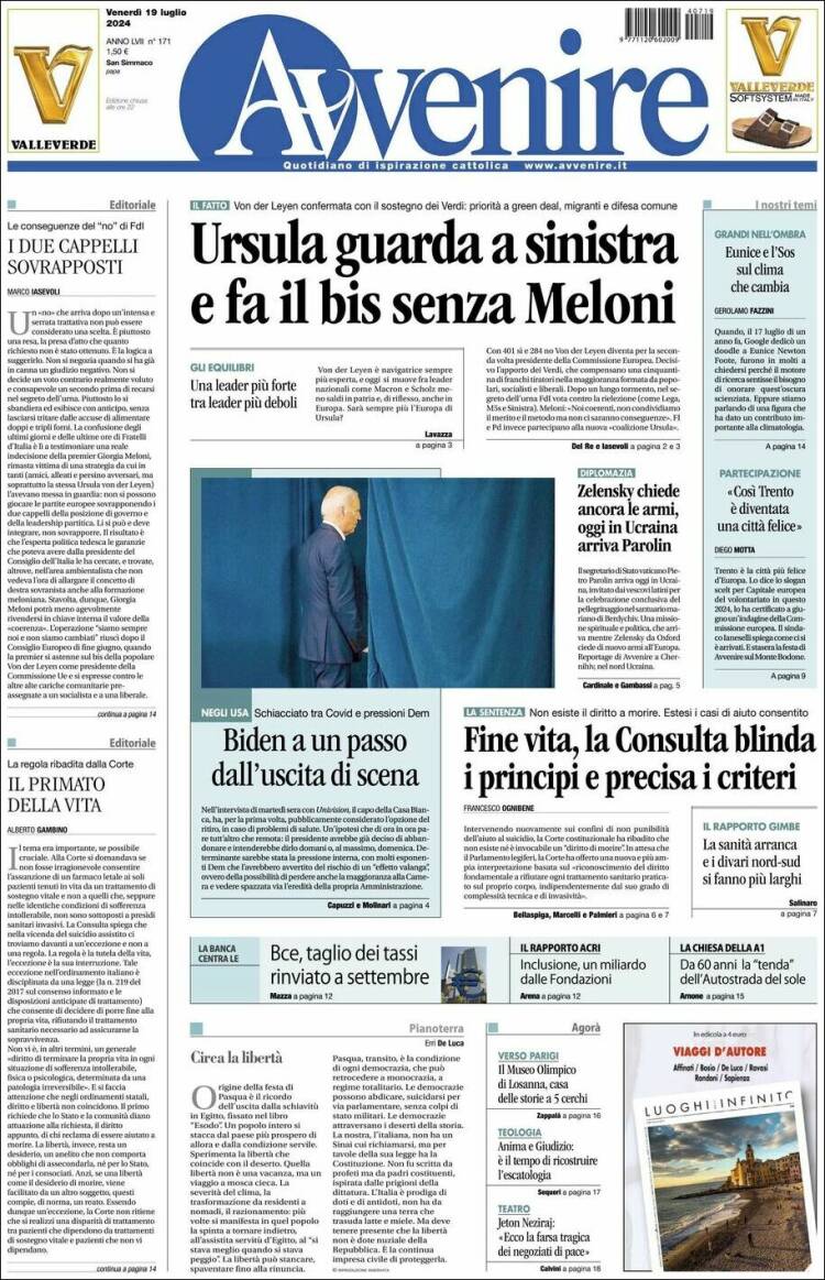 Portada de Avvenire (Italia)
