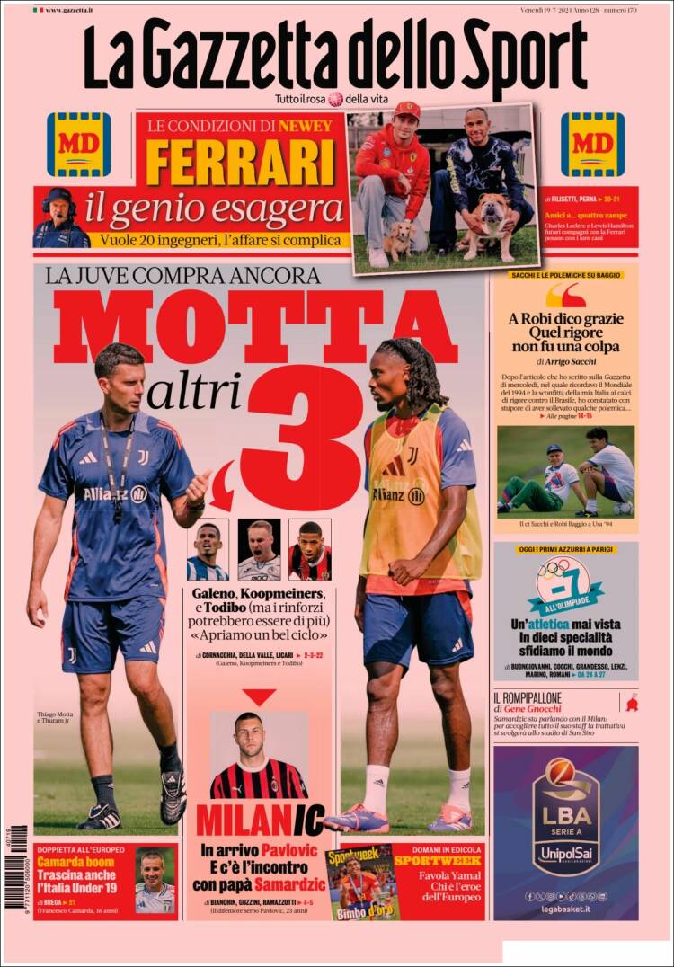 Portada de La Gazzetta dello Sport (Italia)
