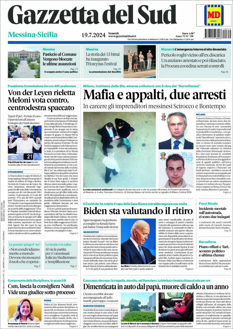 Portada de Gazzetta del Sud (Italia)