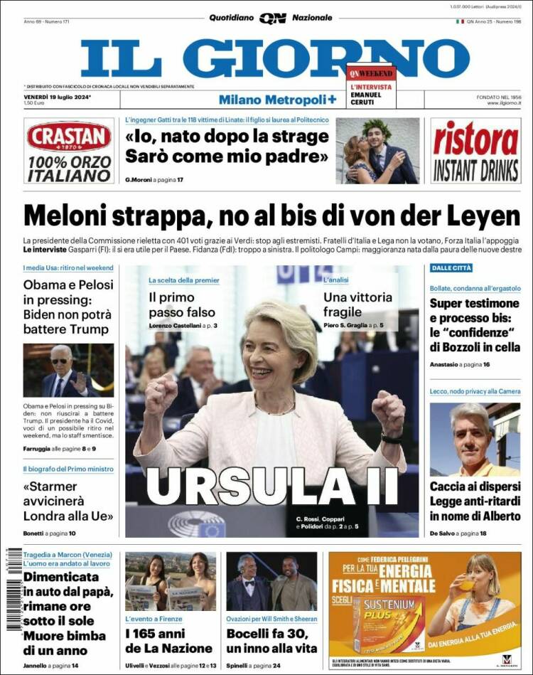 Portada de Il Giorno (Italia)