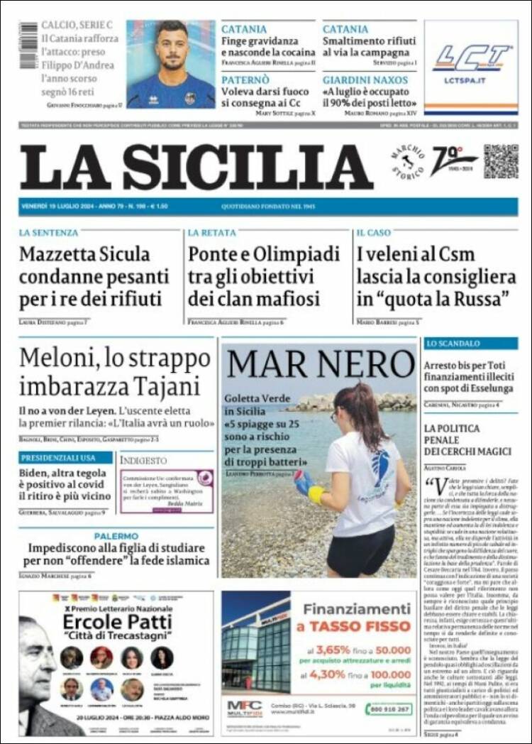 Portada de La Sicilia (Italia)