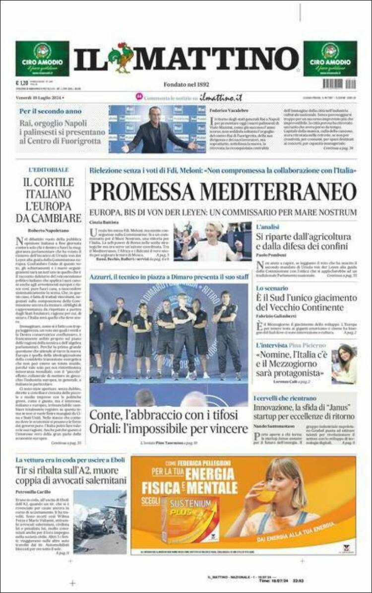 Portada de Il Mattino (Italia)