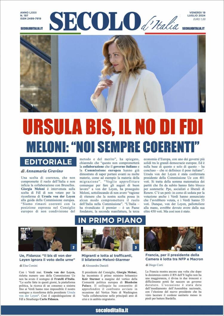 Portada de Secolo d'Italia (Italia)