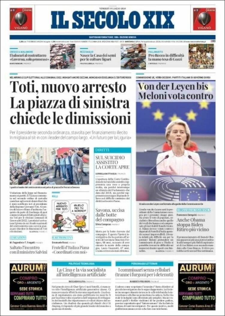 Portada de Il Secolo XIX (Italia)
