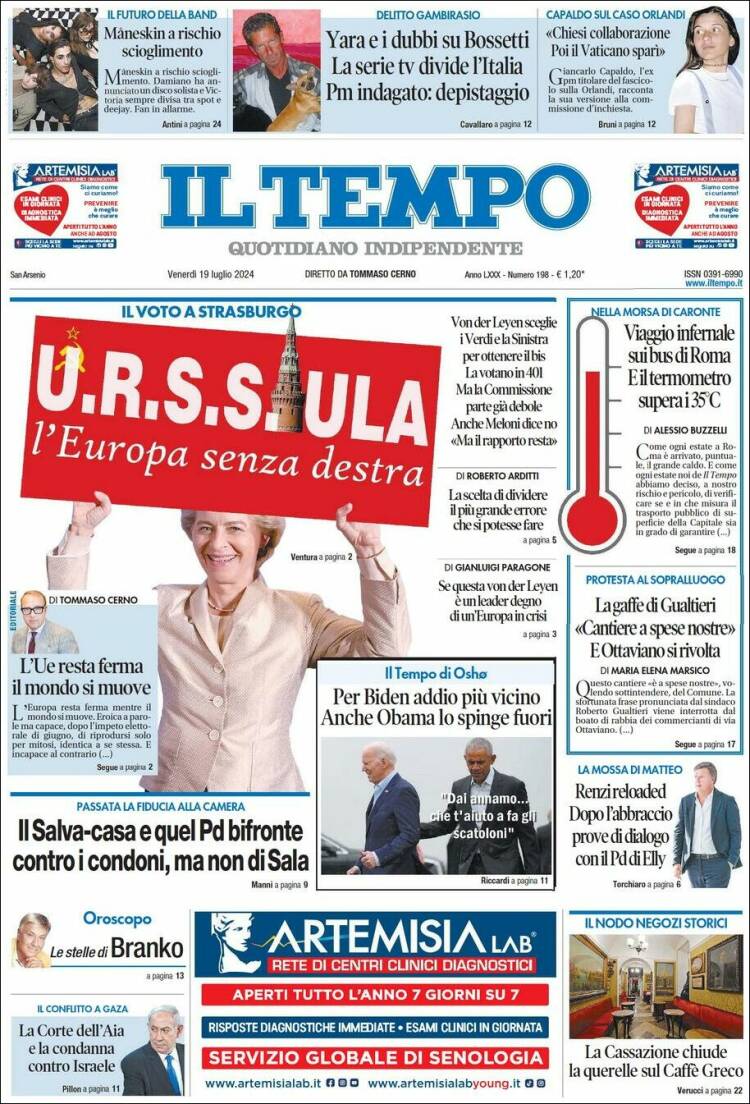 Portada de Il Tempo (Italia)