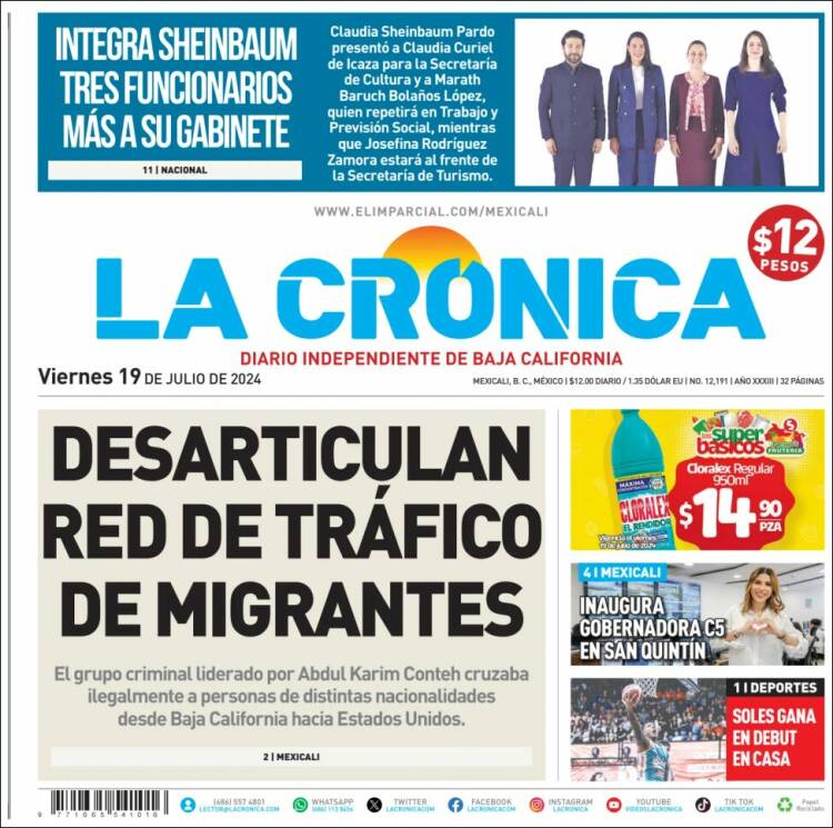 Portada de La Crónica de Baja California (M&eacute;xico)