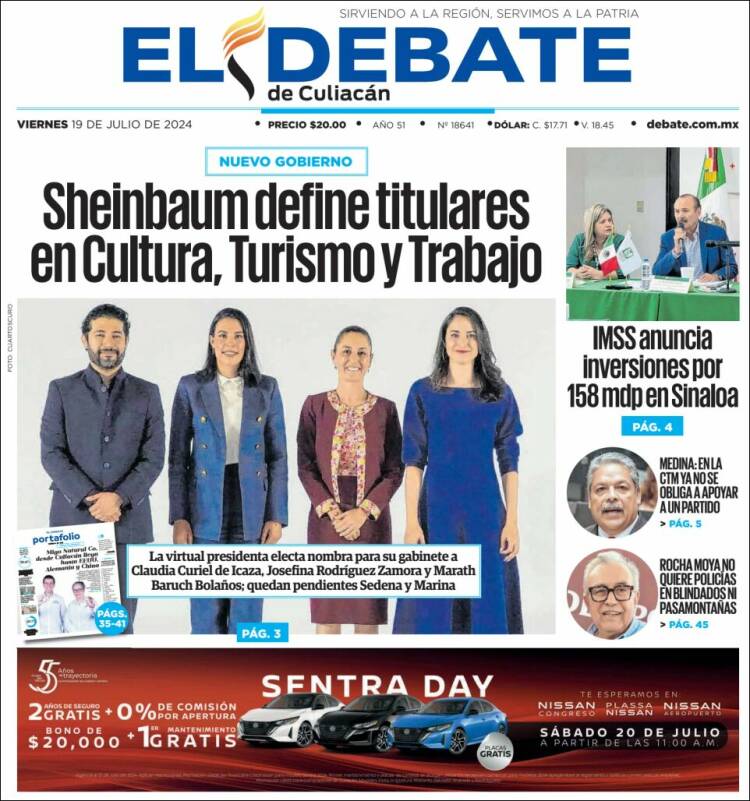 Portada de El Debate de Culiacán (M&eacute;xico)