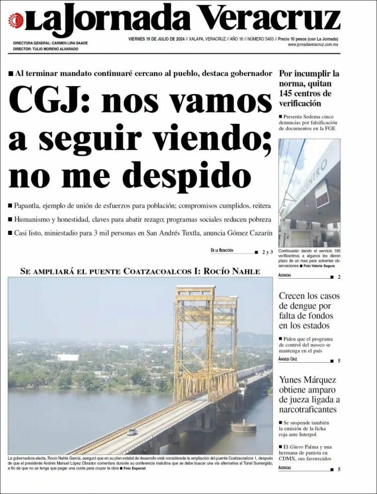 Portada de La Jornada Veracruz (M&eacute;xico)