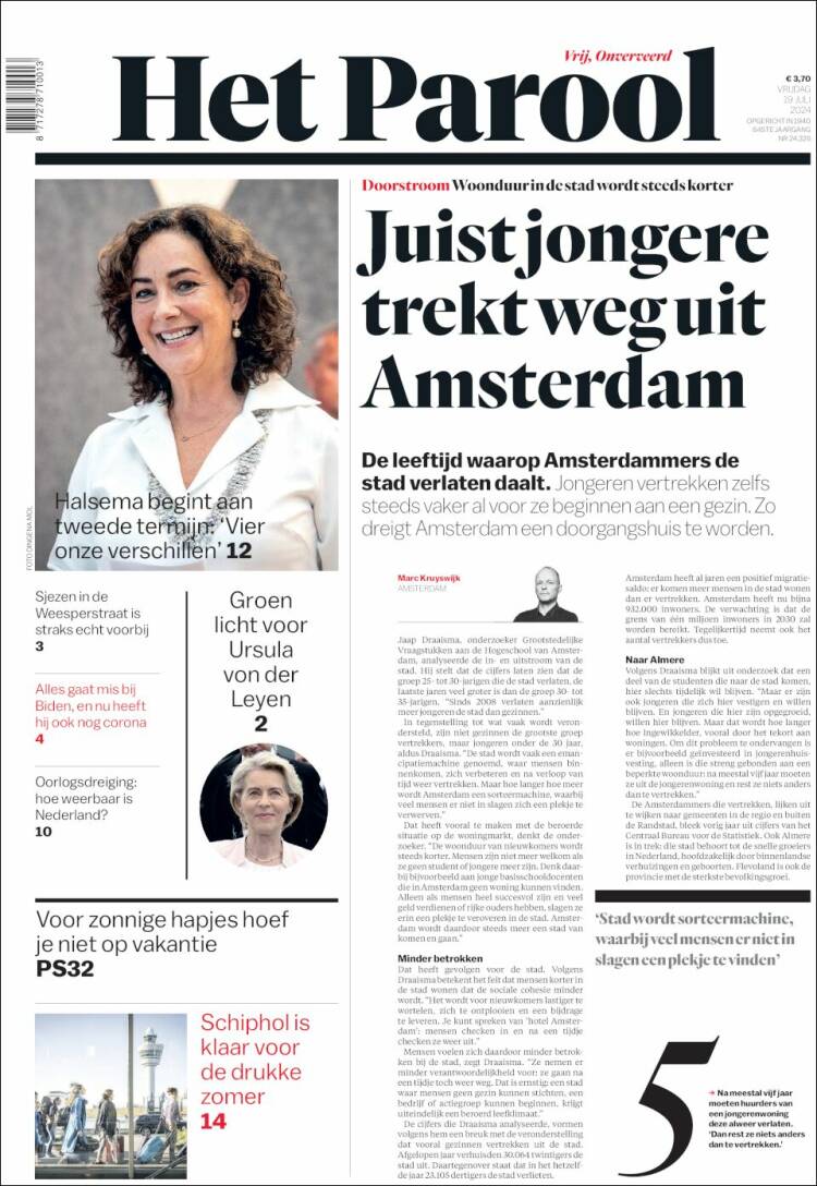 Portada de Het Parool (Pa&iacute;ses Bajos)