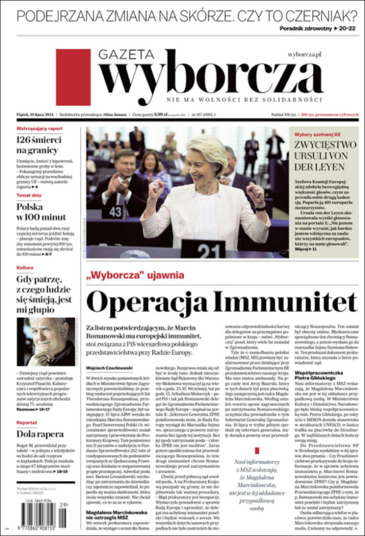 Portada de Gazeta Wyborcza (Polonia)