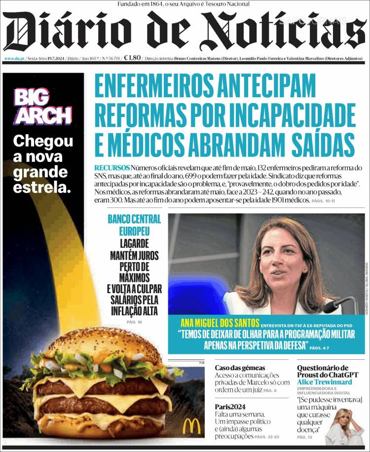 Portada de Diário de Noticias (Portugal)