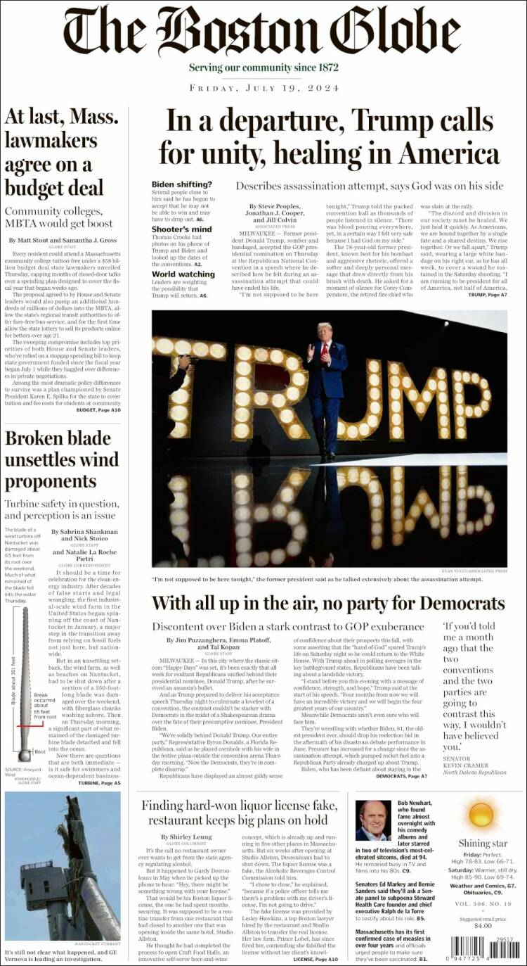 Portada de Boston Globe (USA)