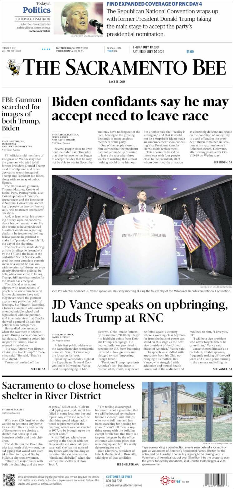 Portada de The Sacramento Bee (USA)