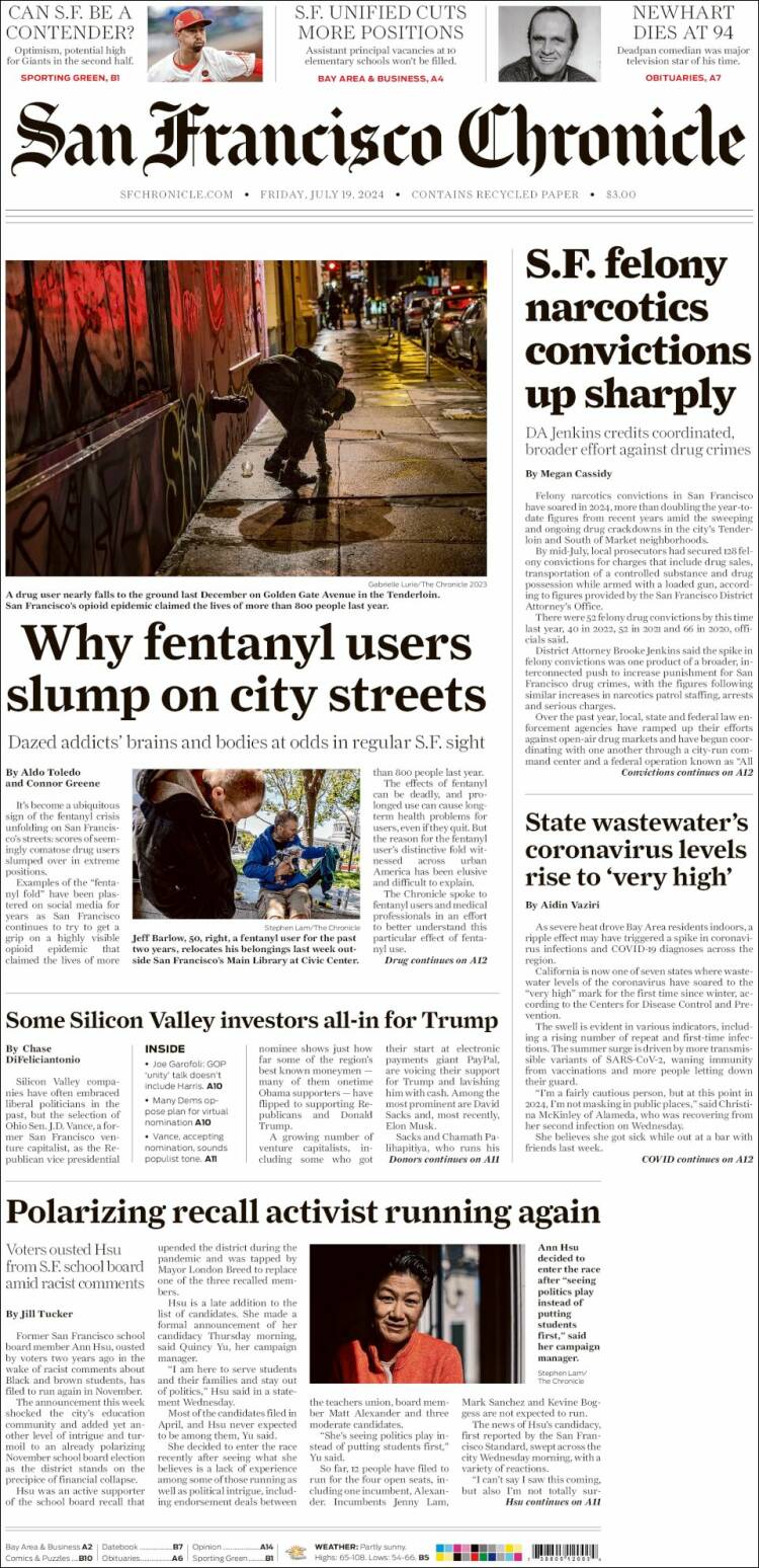 Portada de San Francisco Chronicle (USA)