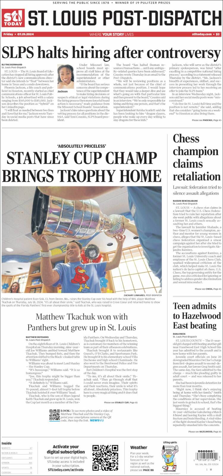 Portada de St. Louis Post-Dispatch (USA)