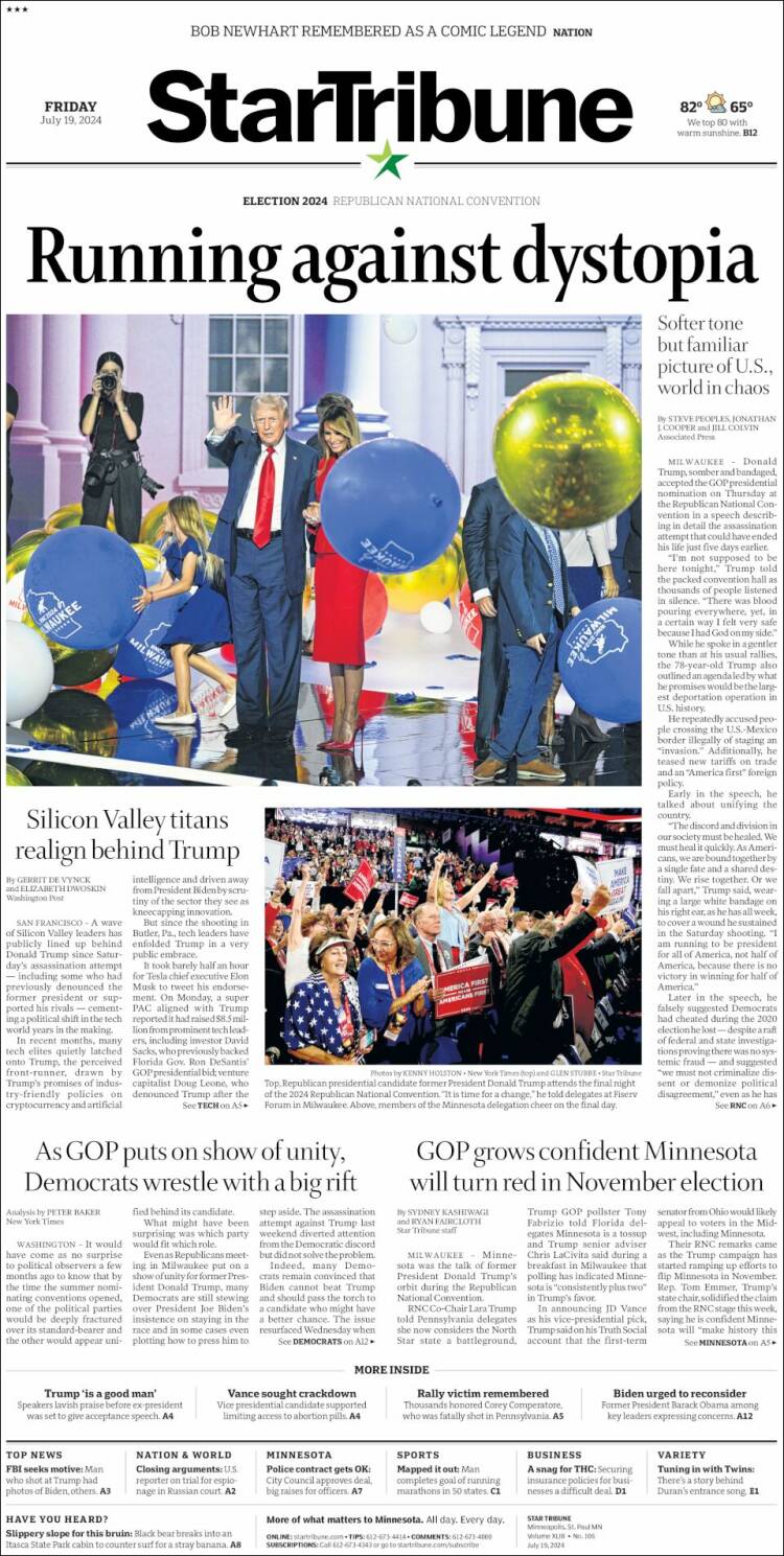 Portada de Star Tribune (USA)