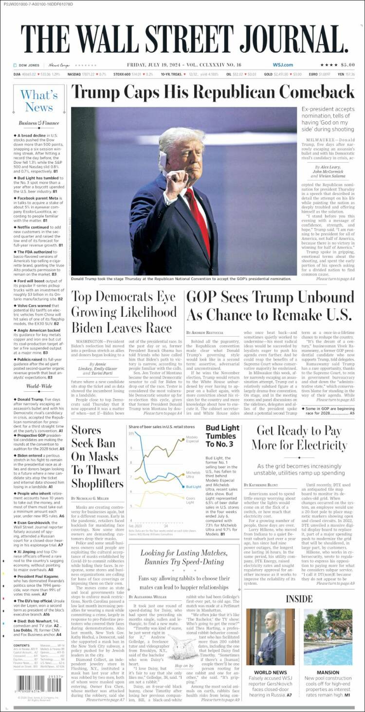 Portada de Wall Street Journal (USA)