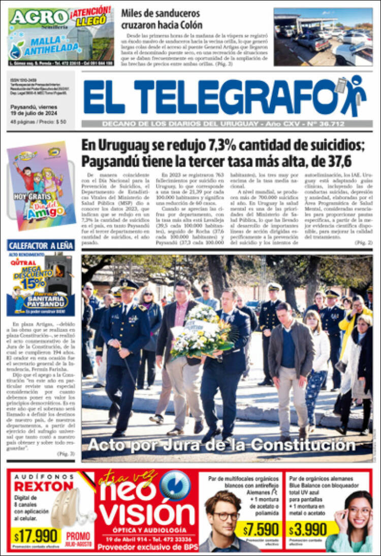 Portada de El Telégrafo (Uruguay)