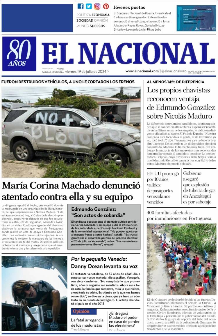 Portada de El Nacional (Venezuela)