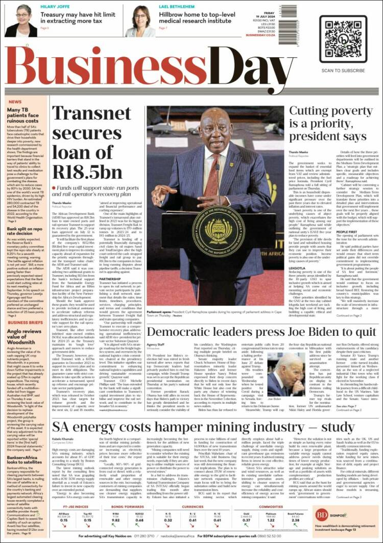 Portada de Business Day (Sud&aacute;frica)